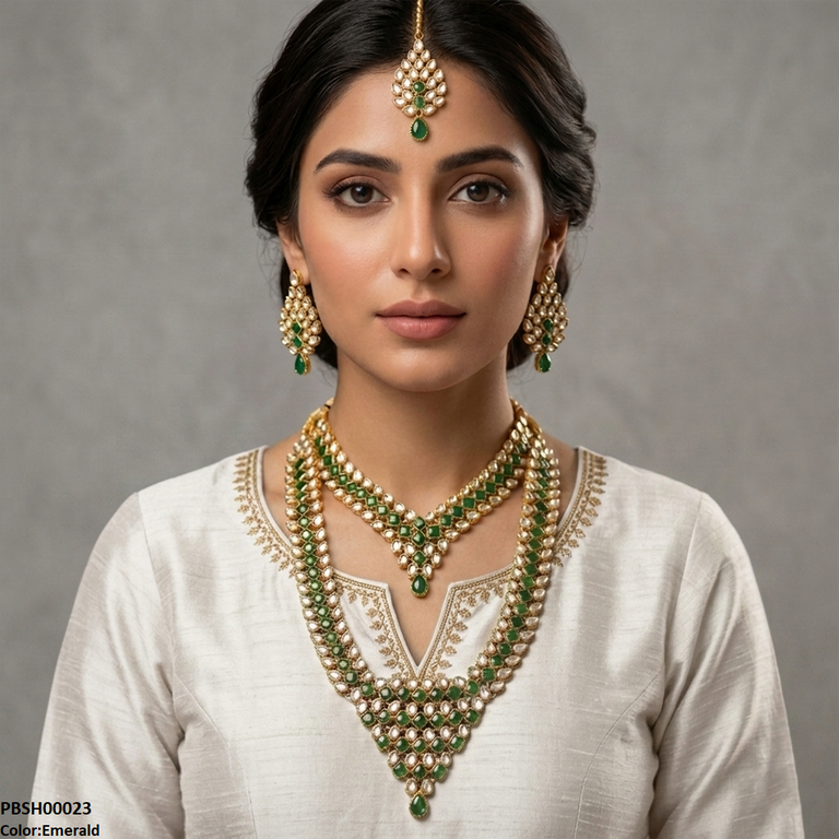 PBSH00023 FRN Square Tear Drop Bridal Necklace Set - PBSH
