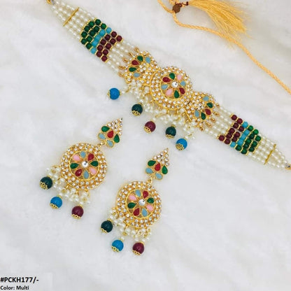 PCKH177 SDQ Pear Flower Bow Chokar Set