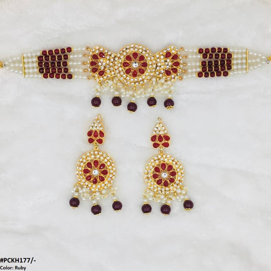 PCKH177 SDQ Pear Flower Bow Chokar Set