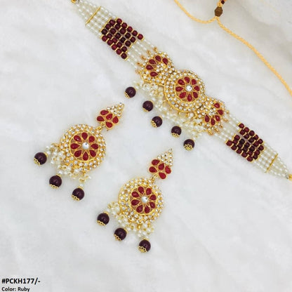 PCKH177 SDQ Pear Flower Bow Chokar Set