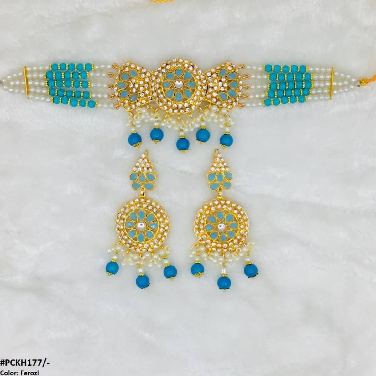 PCKH177 SDQ Pear Flower Bow Chokar Set