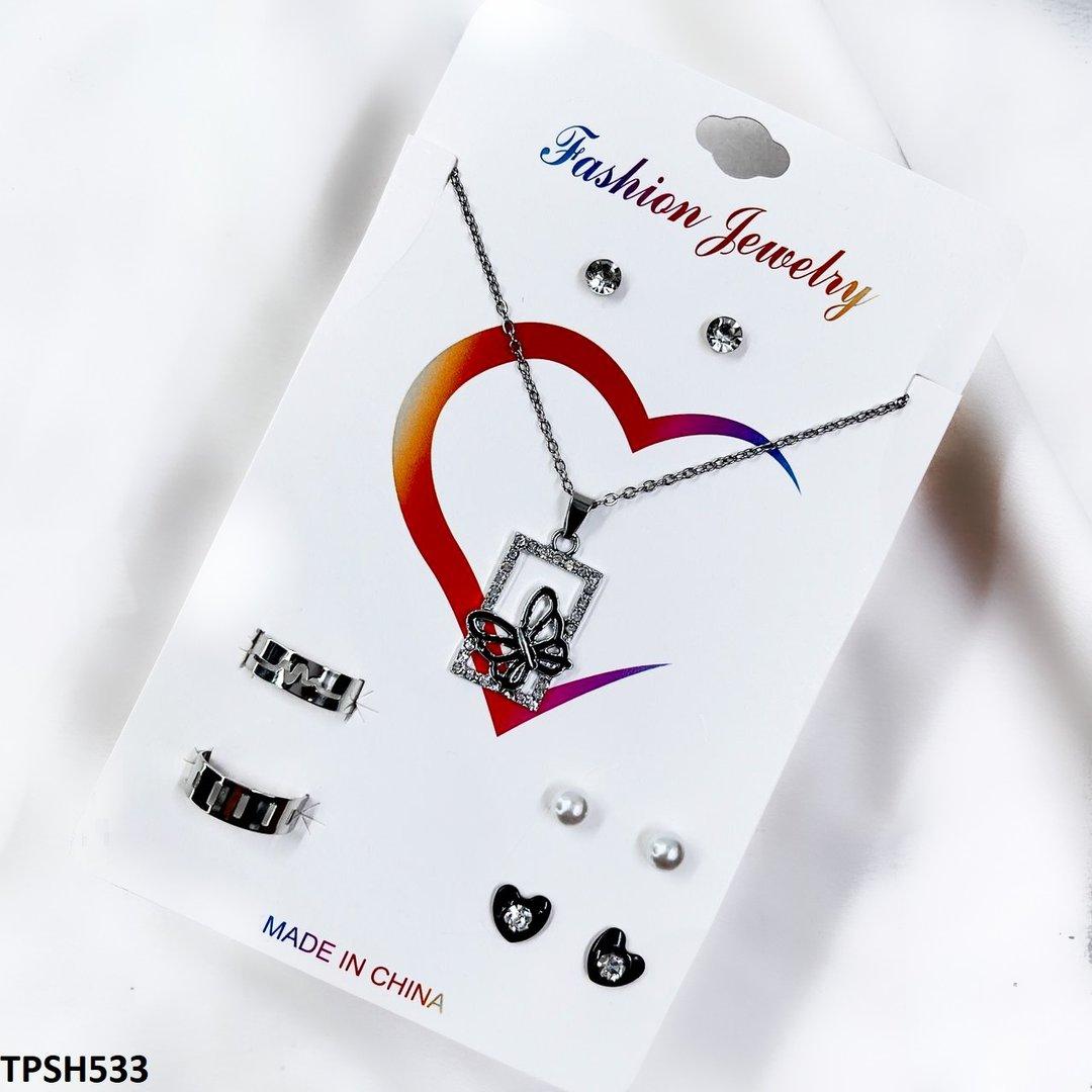 TPSH533 FNG Butterfly/Flower (Random Rings) Pendent Set