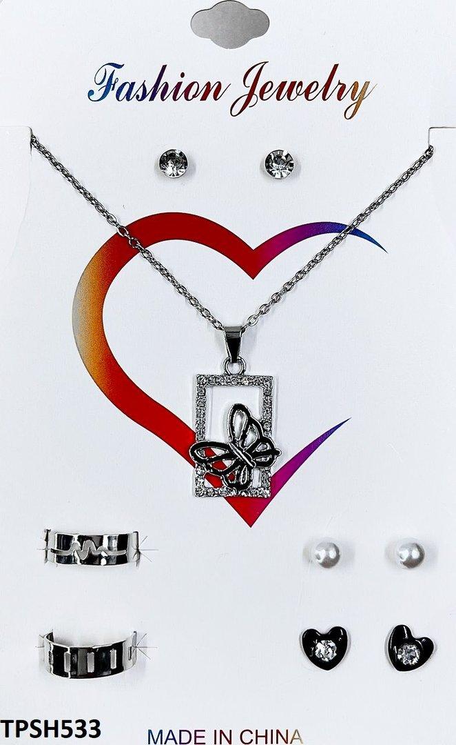 TPSH533 FNG Butterfly/Flower (Random Rings) Pendent Set