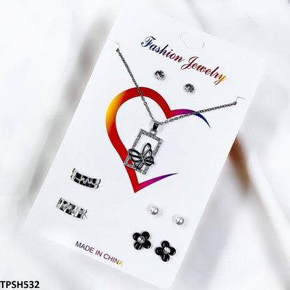 TPSH532 FNG Butterfly/Heart (Random Rings) Pendent Set