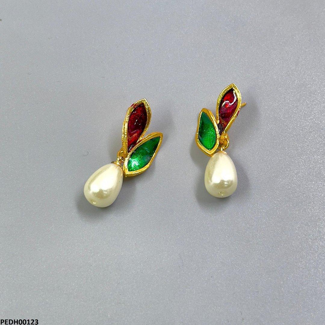 PEDH00123 SDQ Double Leaf Pearl Drop Earrings - PEDH