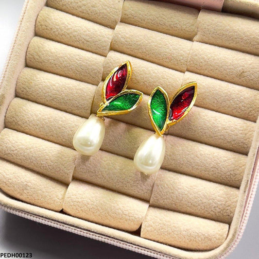 PEDH00123 SDQ Double Leaf Pearl Drop Earrings - PEDH