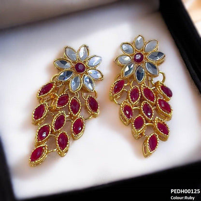 PEDH00125 FRN Tear Flower Drop Earrings Pair - PEDH
