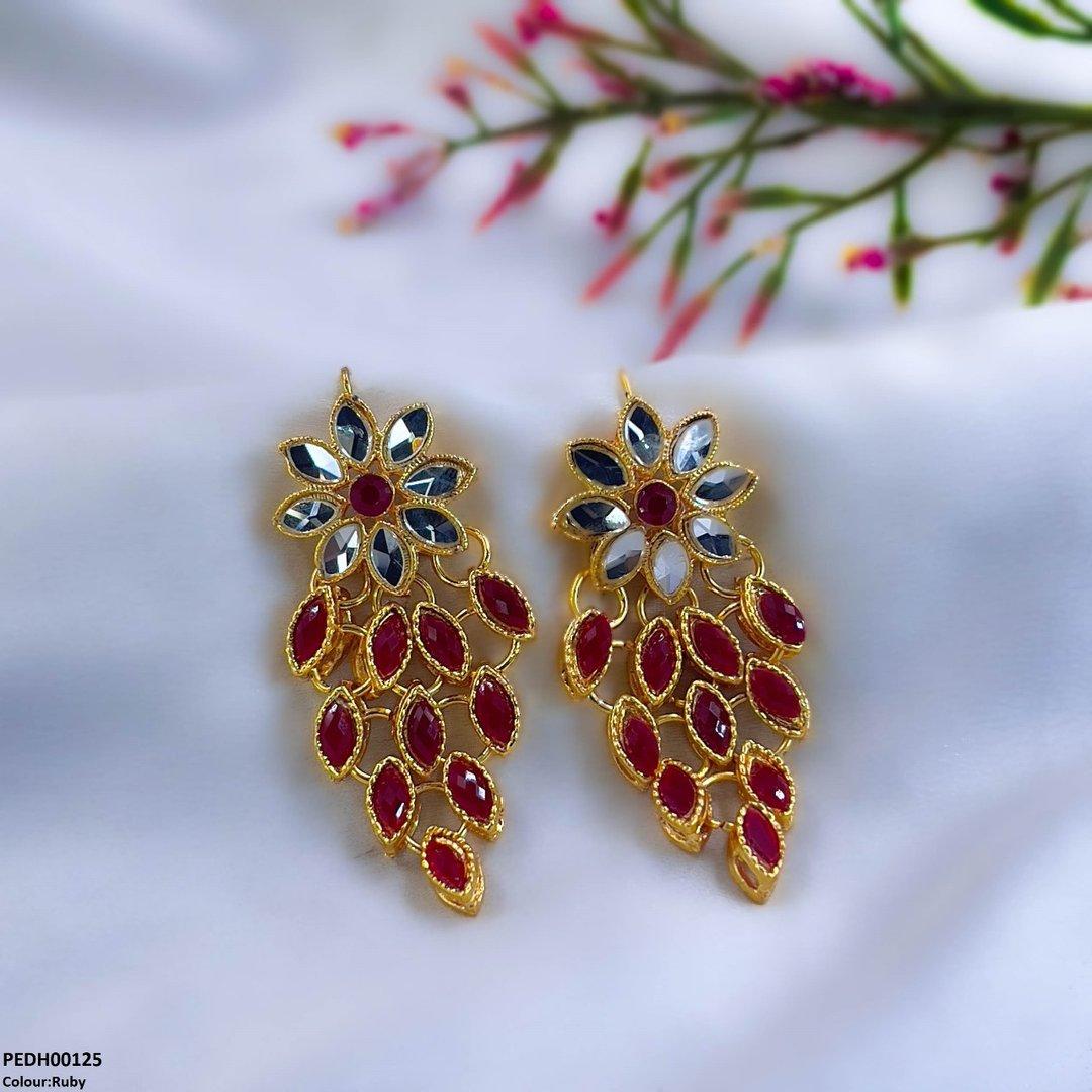 PEDH00125 FRN Tear Flower Drop Earrings Pair - PEDH