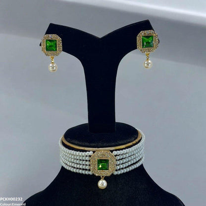 PCKH00232 SDQ Square Pearl Drop Choker Set - PCKH