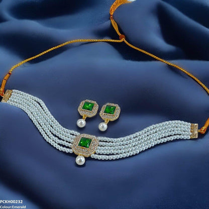 PCKH00232 SDQ Square Pearl Drop Choker Set - PCKH
