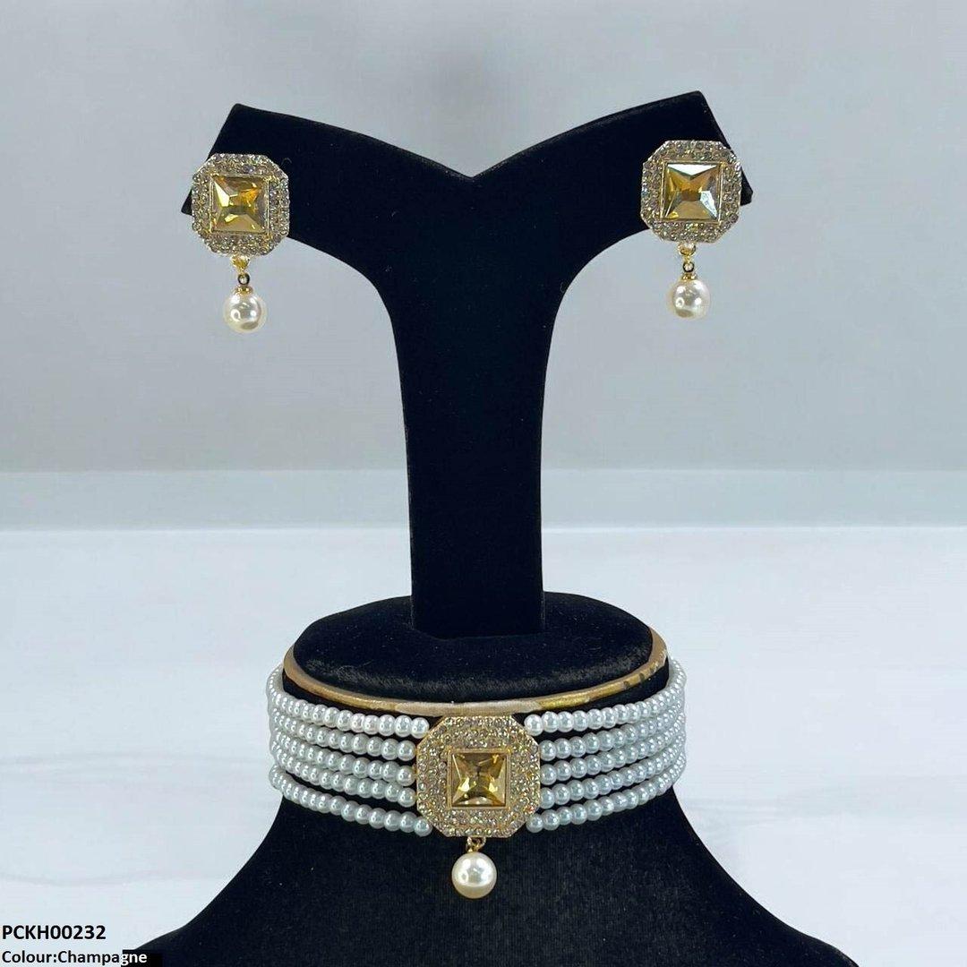 PCKH00232 SDQ Square Pearl Drop Choker Set - PCKH