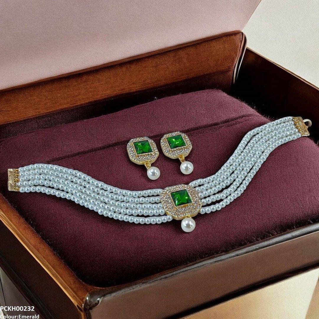 PCKH00232 SDQ Square Pearl Drop Choker Set - PCKH