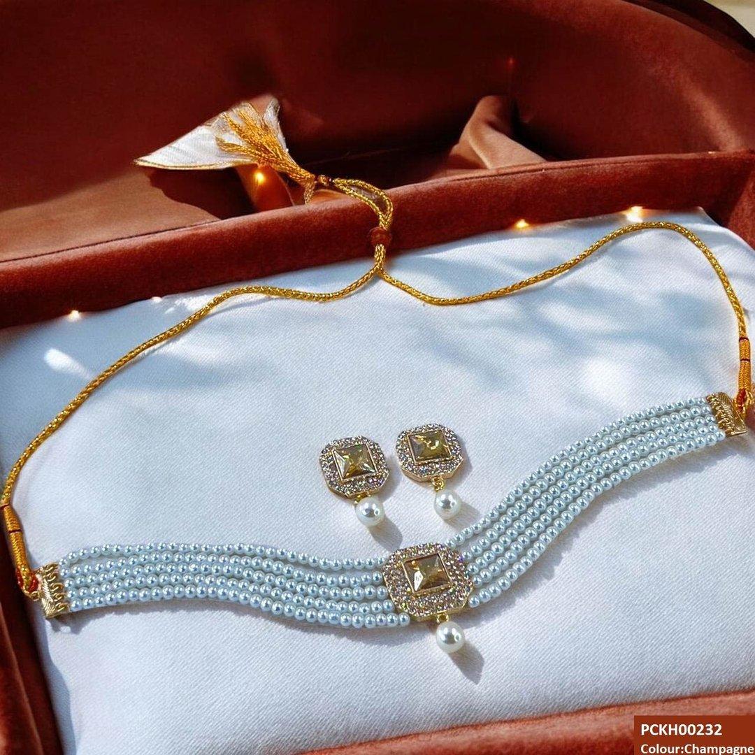 PCKH00232 SDQ Square Pearl Drop Choker Set - PCKH