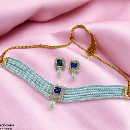 PCKH00232 SDQ Square Pearl Drop Choker Set - PCKH