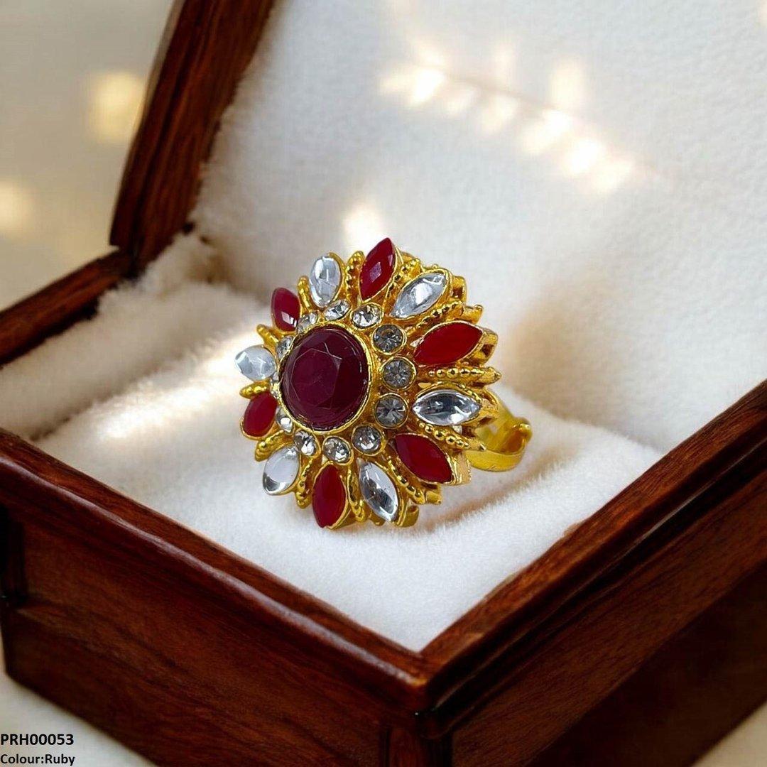 PRH00053 FRN Tear/Round Flower Ring Adjustable Ring - PRH