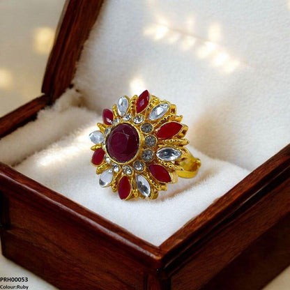 PRH00053 FRN Tear/Round Flower Ring Adjustable Ring - PRH