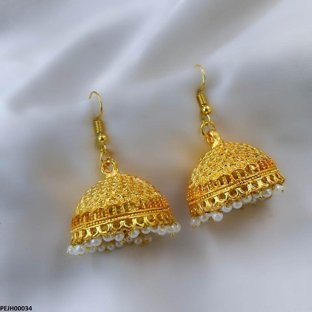 PEJH00034 FRN Filigree Pearl Drop Jhumki - PEJH