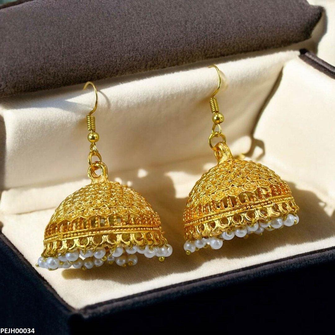 PEJH00034 FRN Filigree Pearl Drop Jhumki - PEJH