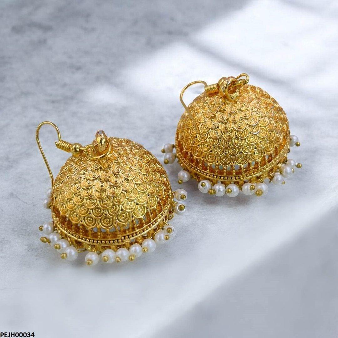 PEJH00034 FRN Filigree Pearl Drop Jhumki - PEJH