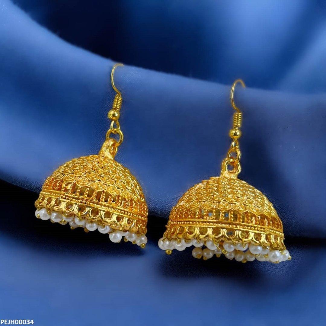 PEJH00034 FRN Filigree Pearl Drop Jhumki - PEJH