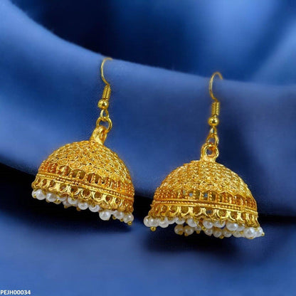 PEJH00034 FRN Filigree Pearl Drop Jhumki - PEJH