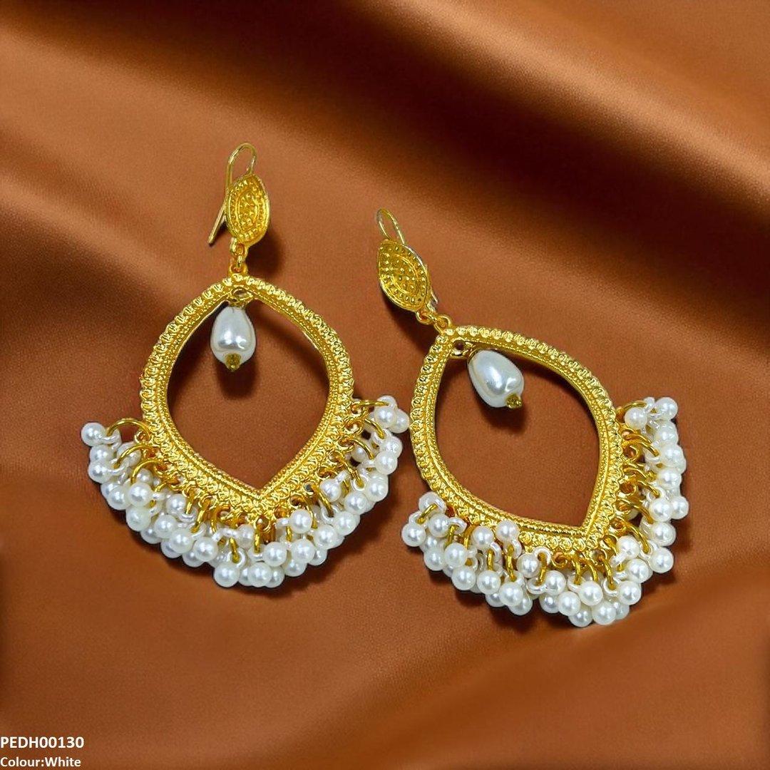 PEDH00130 FRN Eye Shaped Pearl Drop Earrings - PEDH