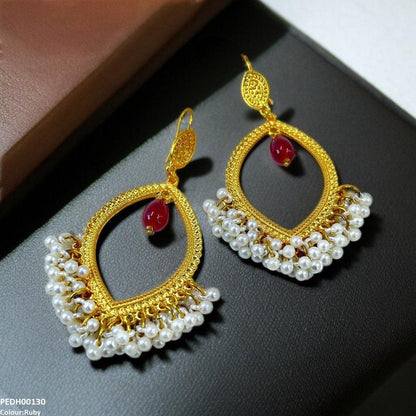 PEDH00130 FRN Eye Shaped Pearl Drop Earrings - PEDH