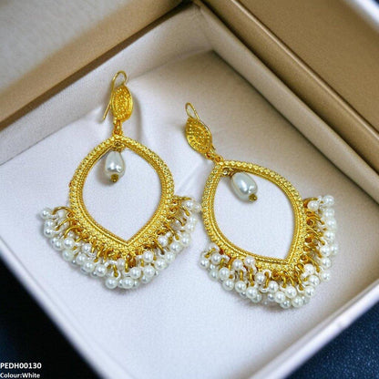 PEDH00130 FRN Eye Shaped Pearl Drop Earrings - PEDH