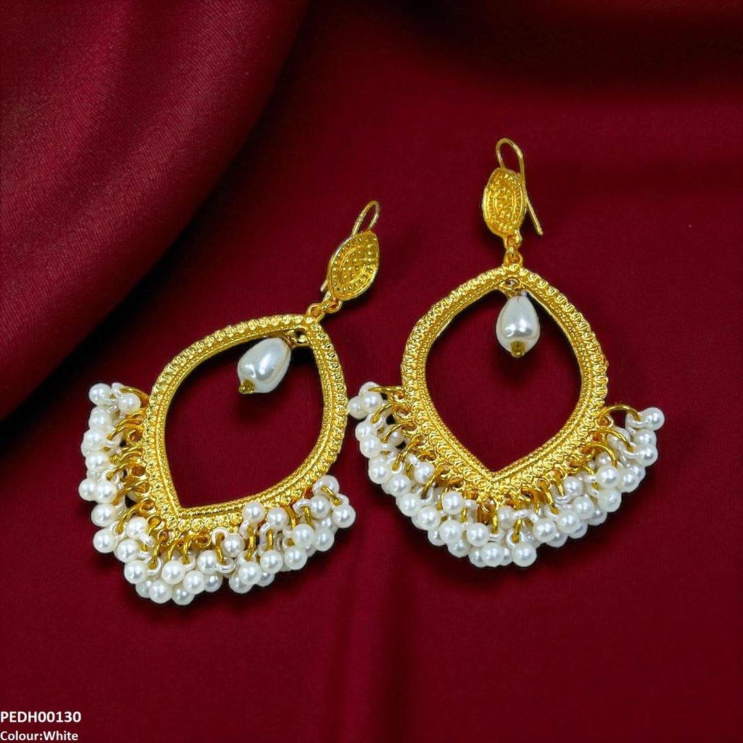 PEDH00130 FRN Eye Shaped Pearl Drop Earrings - PEDH