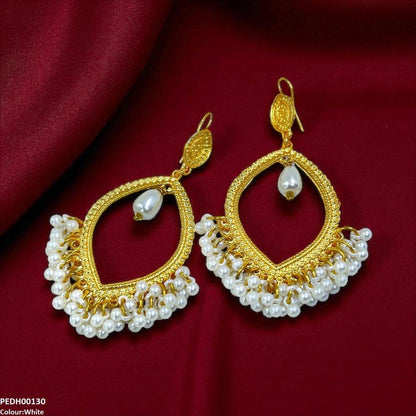 PEDH00130 FRN Eye Shaped Pearl Drop Earrings - PEDH