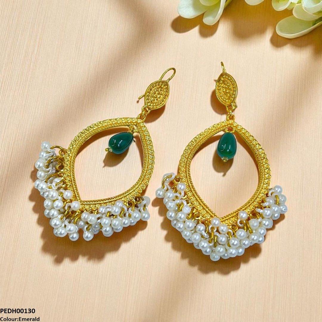 PEDH00130 FRN Eye Shaped Pearl Drop Earrings - PEDH