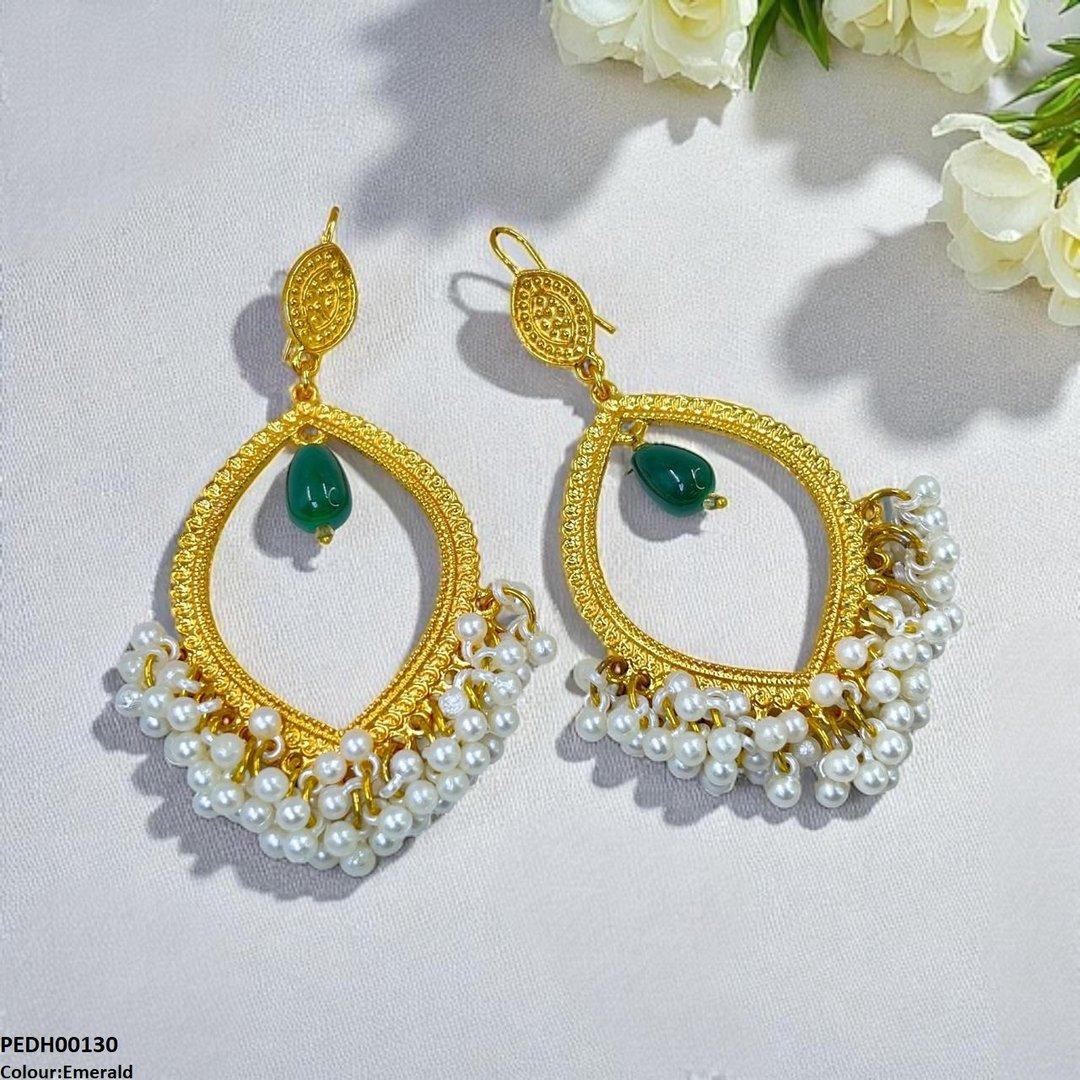 PEDH00130 FRN Eye Shaped Pearl Drop Earrings - PEDH