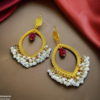 PEDH00130 FRN Eye Shaped Pearl Drop Earrings - PEDH