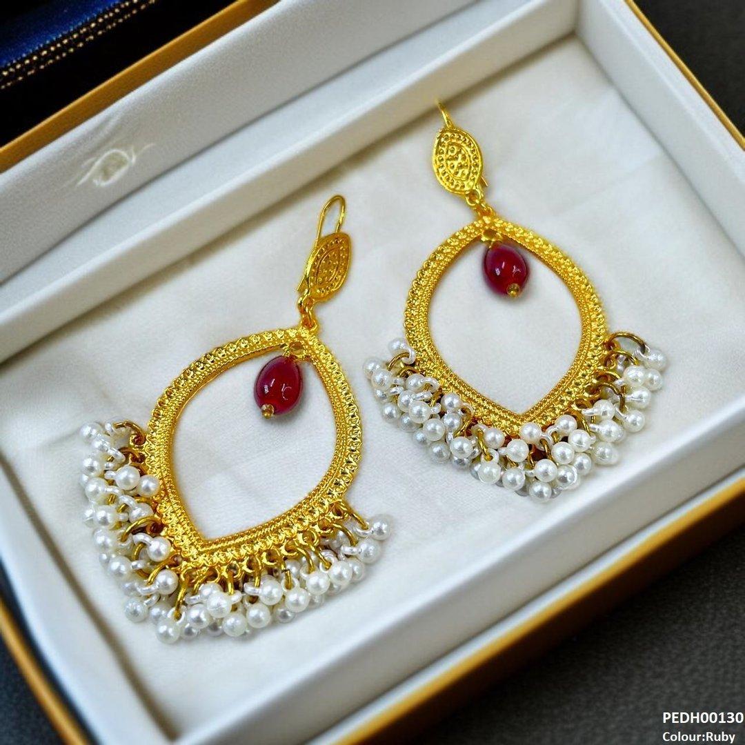 PEDH00130 FRN Eye Shaped Pearl Drop Earrings - PEDH