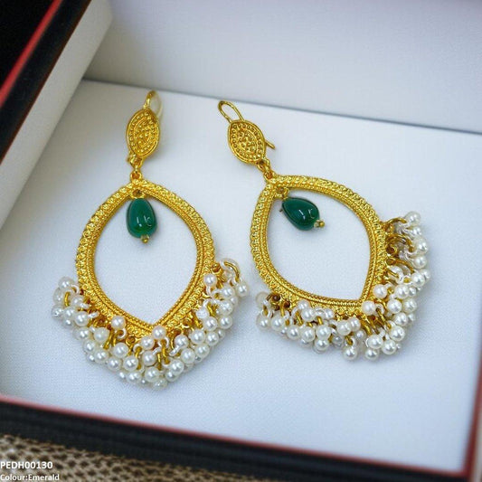 PEDH00130 FRN Eye Shaped Pearl Drop Earrings - PEDH