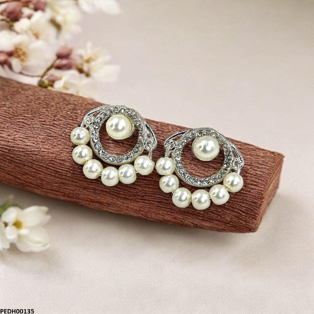 PEDH00135 SDQ Round Pearl Drop Earrings - PEDH
