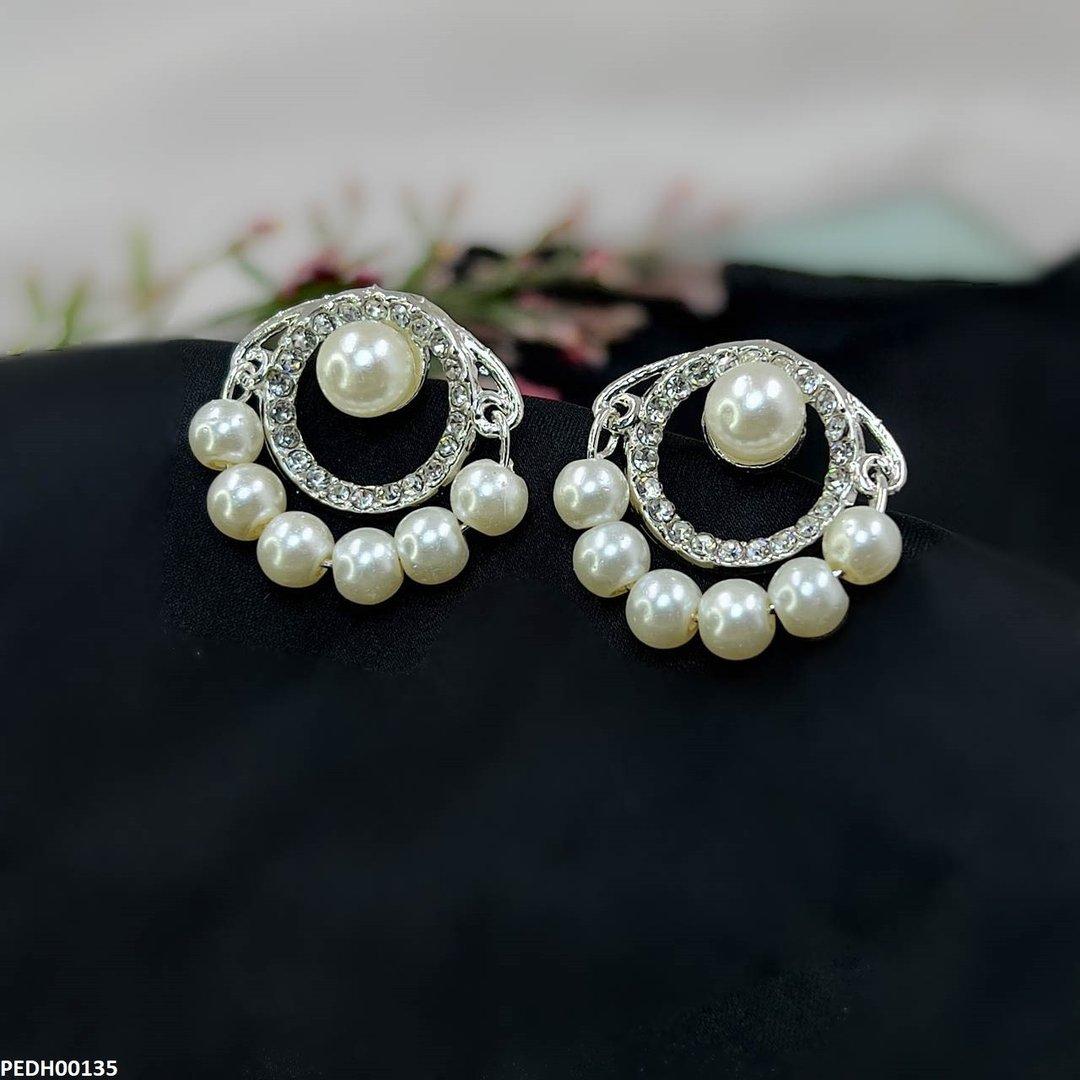 PEDH00135 SDQ Round Pearl Drop Earrings - PEDH