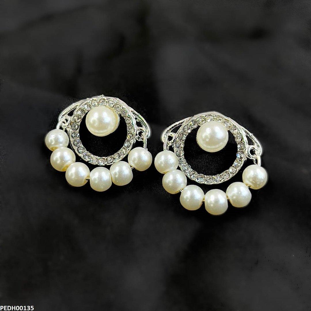 PEDH00135 SDQ Round Pearl Drop Earrings - PEDH