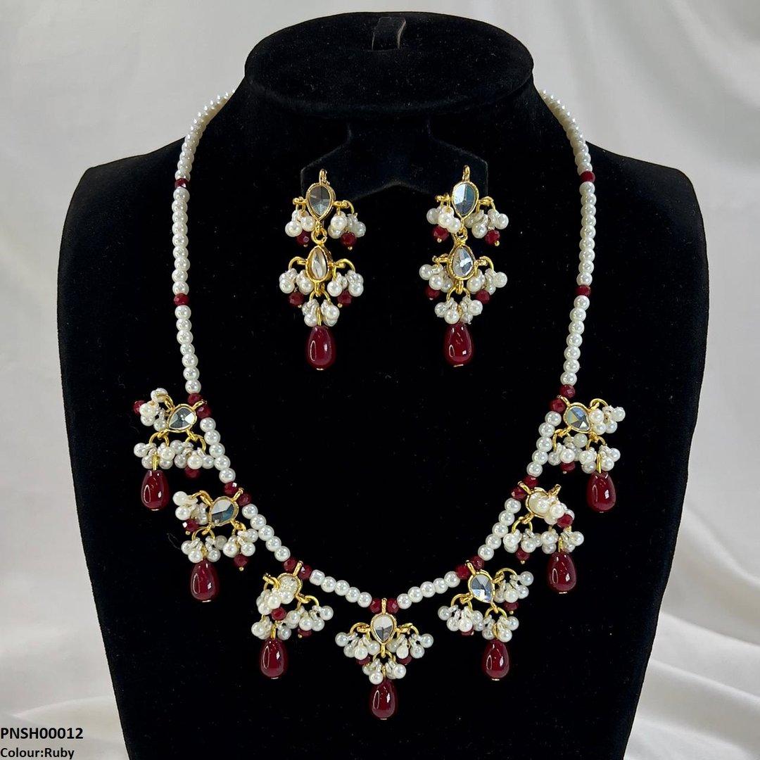 PNSH00012 SDQ Pearl Drop  Necklace Set - PNSH