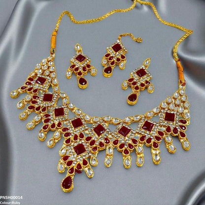 PNSH00014 FRN Sqyare/Tear Drop Necklace Set - PNSH