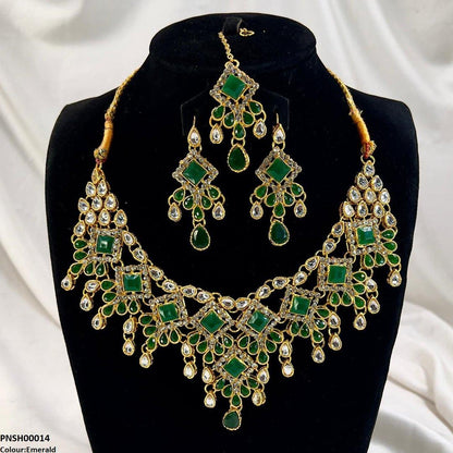 PNSH00014 FRN Sqyare/Tear Drop Necklace Set - PNSH