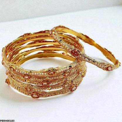 PBRH00183 MZM Oval/Pearl Bangles 6 Pcs Set - PBRH