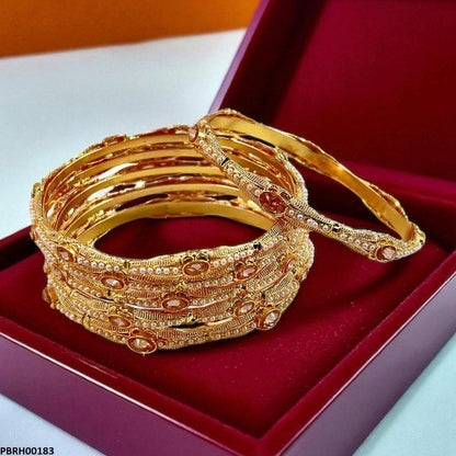 PBRH00183 MZM Oval/Pearl Bangles 6 Pcs Set - PBRH