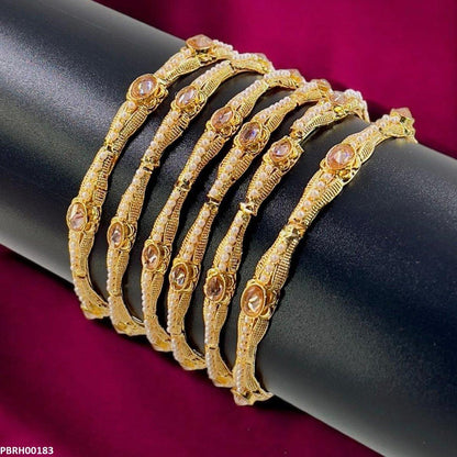 PBRH00183 MZM Oval/Pearl Bangles 6 Pcs Set - PBRH