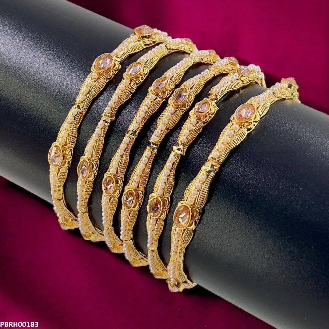 PBRH00183 MZM Oval/Pearl Bangles 6 Pcs Set - PBRH