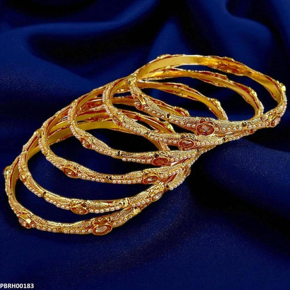 PBRH00183 MZM Oval/Pearl Bangles 6 Pcs Set - PBRH
