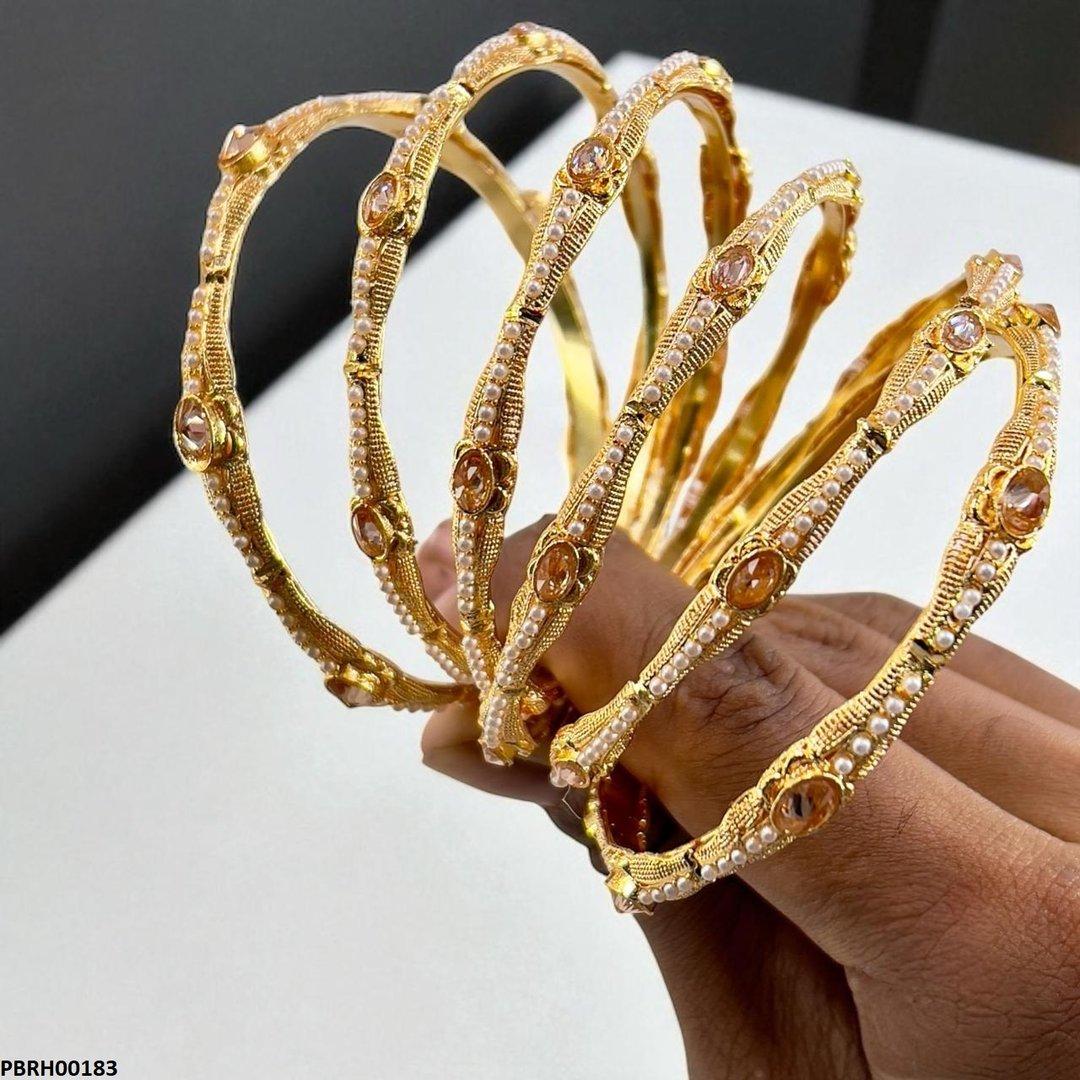 PBRH00183 MZM Oval/Pearl Bangles 6 Pcs Set - PBRH