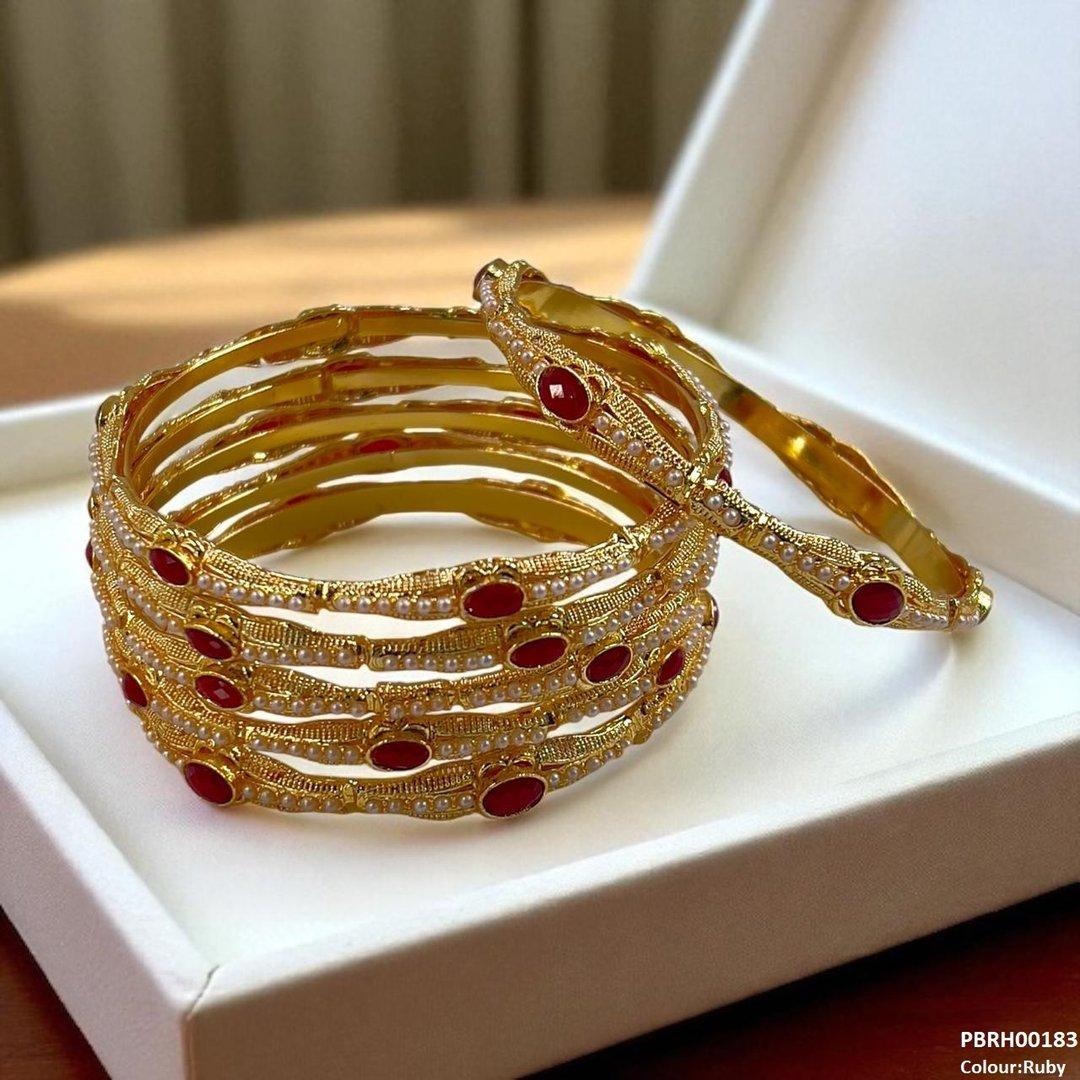 PBRH00183 MZM Oval/Pearl Bangles 6 Pcs Set - PBRH