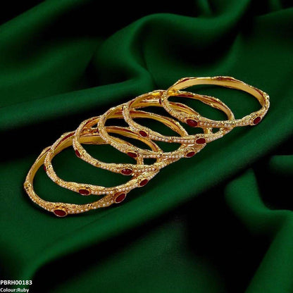 PBRH00183 MZM Oval/Pearl Bangles 6 Pcs Set - PBRH