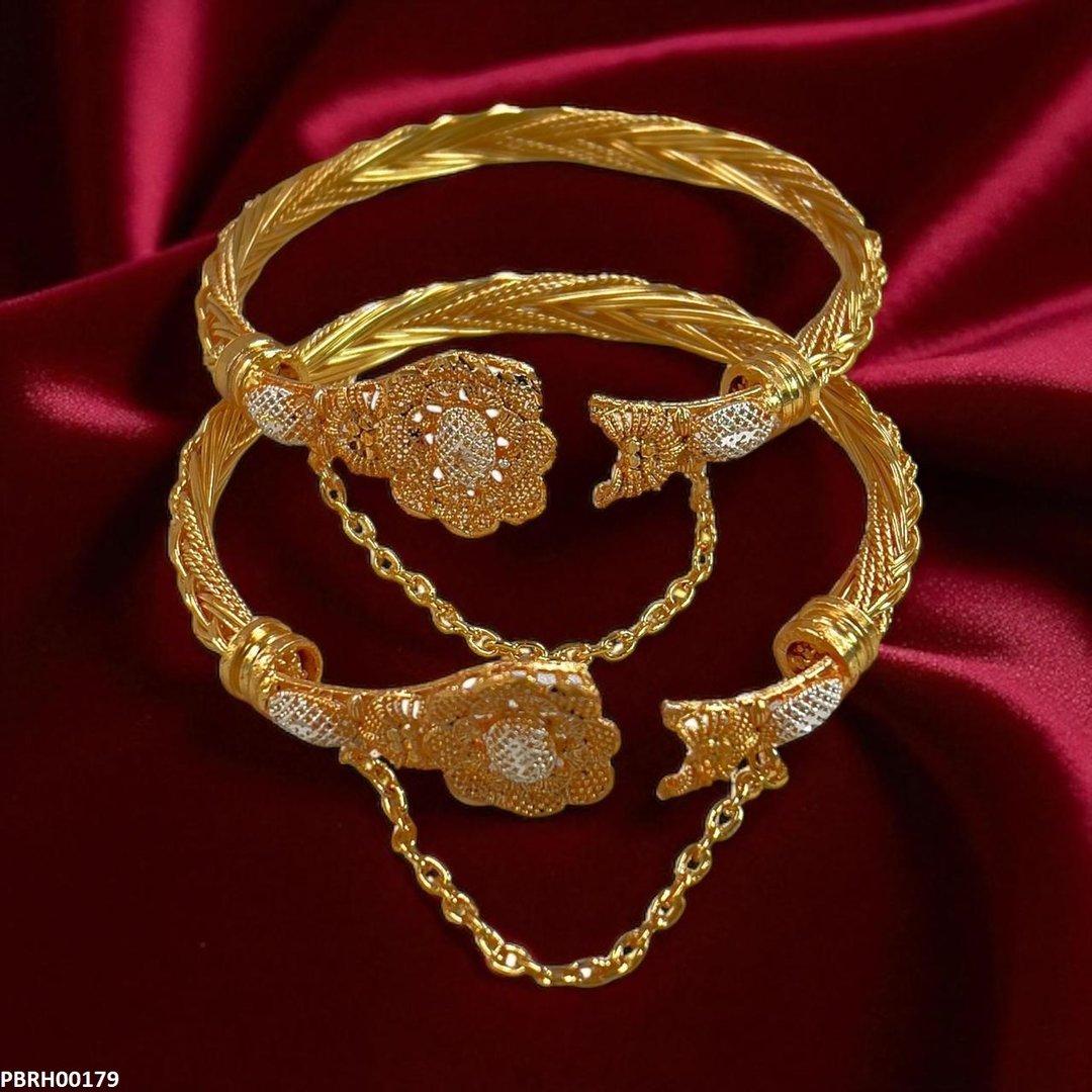 PBRH00179 MZM Flower Beza Hand Bangles Pair - PBRH